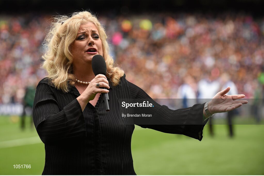 6 September 2015; Soprano Cara O'Sullivan entertains the crowd before the game. GAA Hurling All-Ireland Senior Championship Final, Kilkenny v Galway, Croke Park, Dublin. Picture credit: Brendan Moran / SPORTSFILE