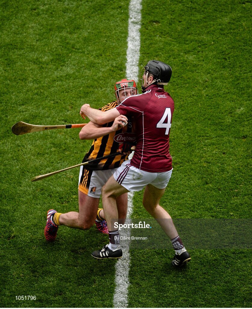 6 September 2015; Eoin Larkin, Kilkenny, in action against Johnny Coen, Galway. GAA Hurling All-Ireland Senior Championship Final, Kilkenny v Galway, Croke Park, Dublin.Picture credit: Dáire Brennan / SPORTSFILE