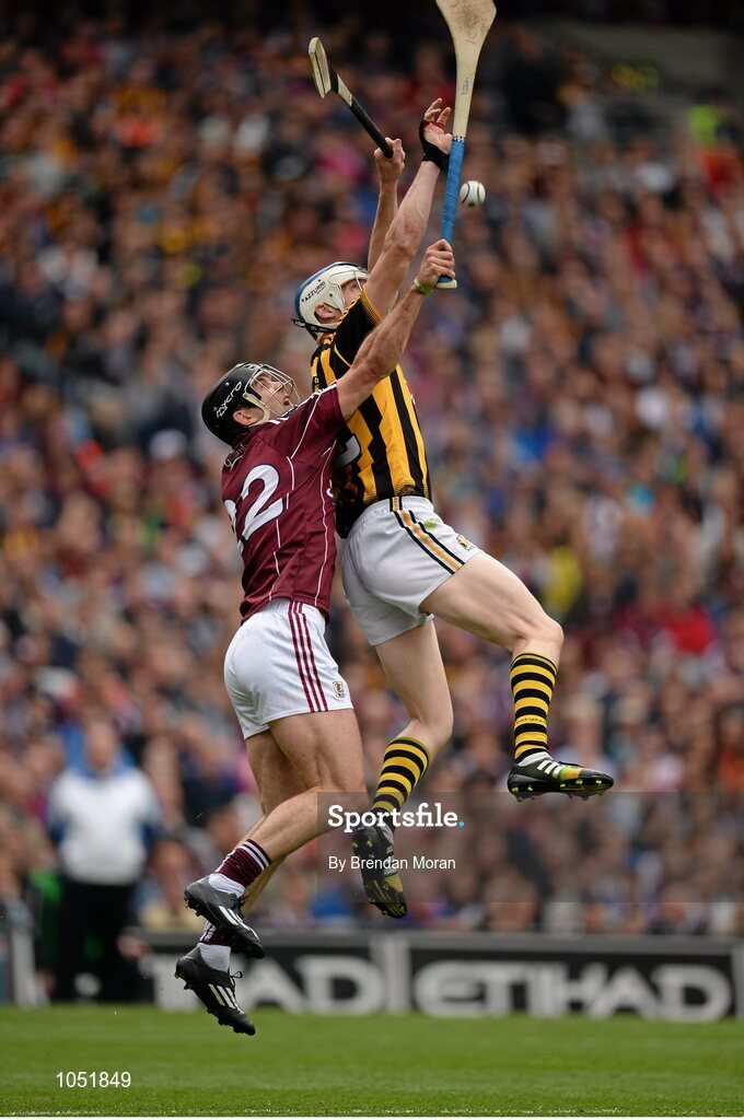 6 September 2015; TJ Reid, Kilkenny, in action against David Collins, Galway. GAA Hurling All-Ireland Senior Championship Final, Kilkenny v Galway, Croke Park, Dublin. Picture credit: Brendan Moran / SPORTSFILE