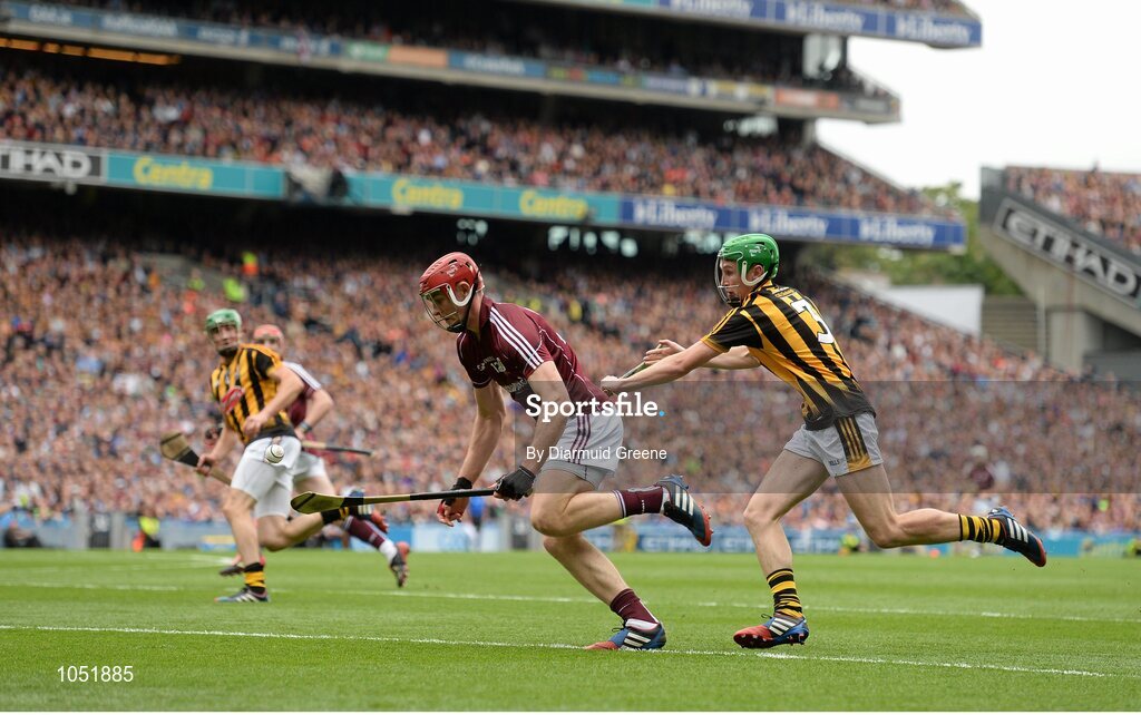 6 September 2015; Jonathan Glynn, Galway, in action against Joey Holden, Kilkenny. GAA Hurling All-Ireland Senior Championship Final, Kilkenny v Galway, Croke Park, Dublin. Picture credit: Diarmuid Greene / SPORTSFILE