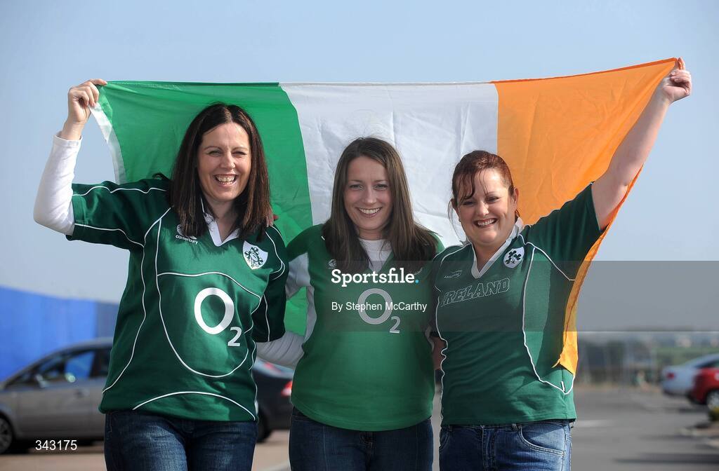 21 March 2009; Ireland fans, from left, Patricia Burke, Nora O'Gorman and Sandra Burke, from Ballina, Co. Tipperary, in Cardiff ahead of Ireland's RBS Six Nations Championship clash with Wales. Cardiff, Wales. Picture credit: Stephen McCarthy / SPORTSFILE