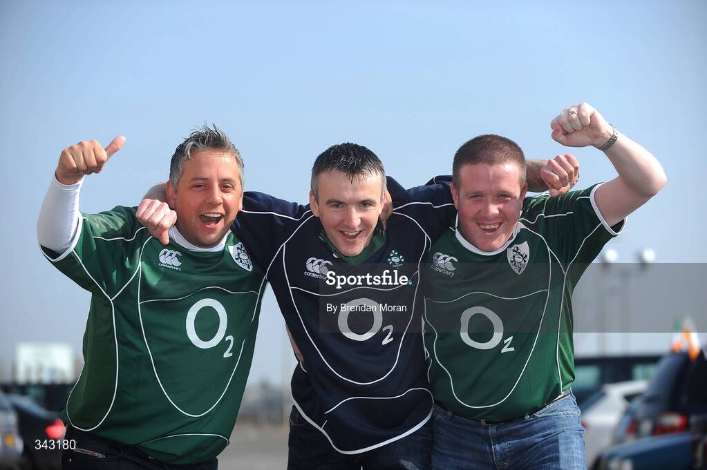 21 March 2009; Ireland fans, from left, Joe Finucane, Barry McNally and Dermot O'Sullivan, from Castleknock, Dublin, in Cardiff ahead of Ireland's RBS Six Nations Championship clash with Wales. Cardiff, Wales. Picture credit: Brendan Moran / SPORTSFILE