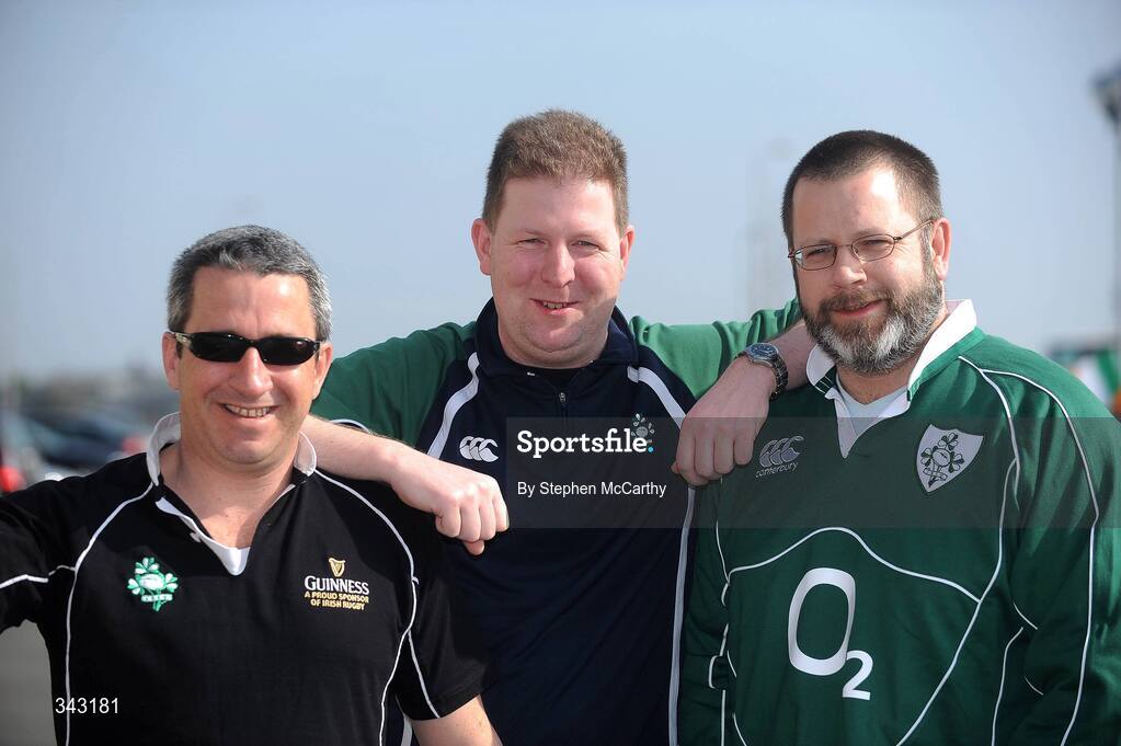 21 March 2009; Ireland fans, from left, David McFarland, Niall Millar and John O'Neill, from Limavady, Derry, in Cardiff ahead of Ireland's RBS Six Nations Championship clash with Wales. Cardiff, Wales. Picture credit: Stephen McCarthy / SPORTSFILE