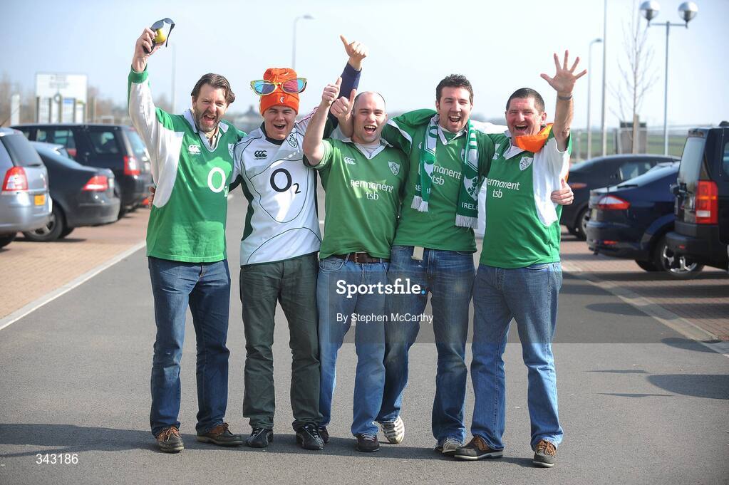 21 March 2009; Ireland fans, from left, Jim Condren, Martin Bresciani, Eoghan O Griofa, Neil O'Donoghue and Denis O'Donoghue, from Rathgar, Dublin, in Cardiff ahead of Ireland's RBS Six Nations Championship clash with Wales. Cardiff, Wales. Picture credit: Stephen McCarthy / SPORTSFILE