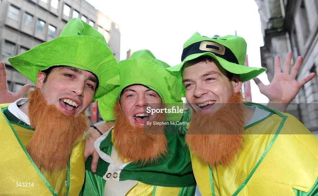 21 March 2009; Ireland fans, from left, Mick Crotty, John Phelan and Brian Clarke, from Clara, Co. Kilkenny, in Cardiff ahead of Ireland's RBS Six Nations Championship clash with Wales. Cardiff, Wales. Picture credit: Stephen McCarthy / SPORTSFILE