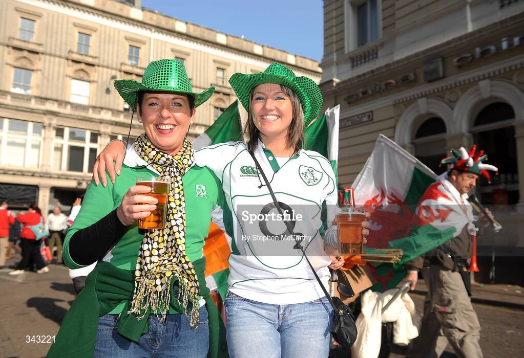 21 March 2009; Ireland fans Brenda Gilvary, left, and Fiona English, from Eglinton, Co. Derry, in Cardiff ahead of Ireland's RBS Six Nations Championship clash with Wales. Cardiff, Wales. Picture credit: Stephen McCarthy / SPORTSFILE