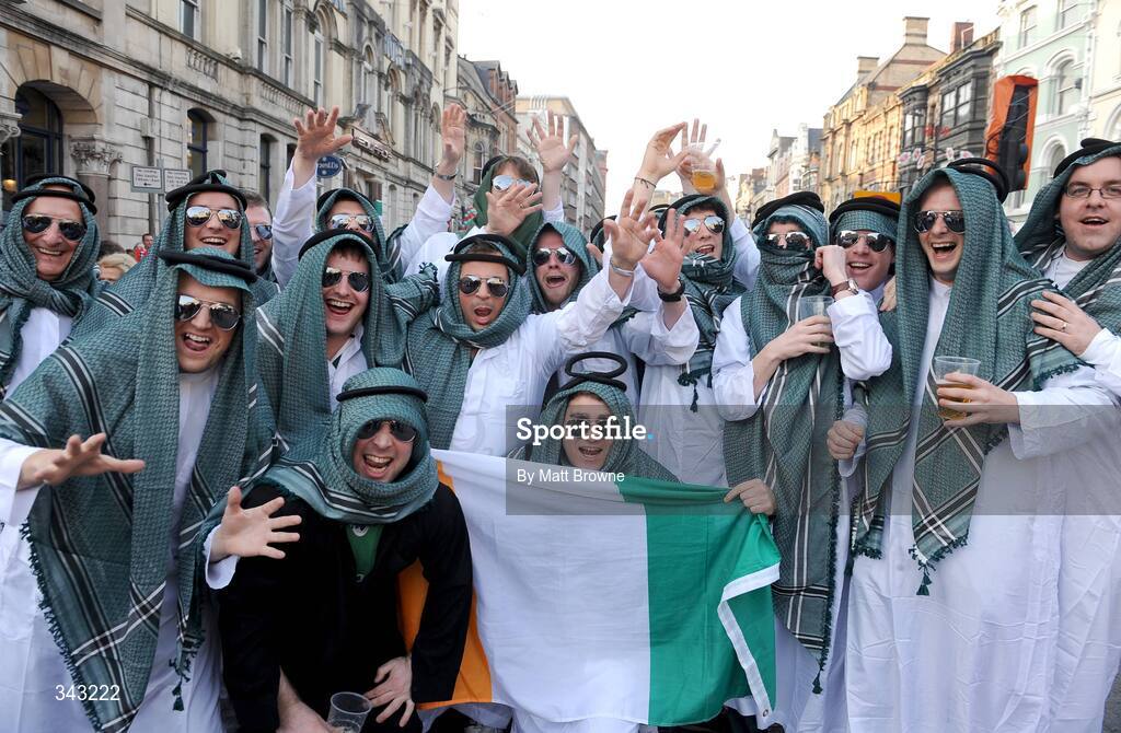 21 March 2009; Ireland rugby supporters on the streets of Cardiff ahead of Ireland's RBS Six Nations Championship clash with Wales. Cardiff, Wales. Picture credit: Matt Browne / SPORTSFILE
