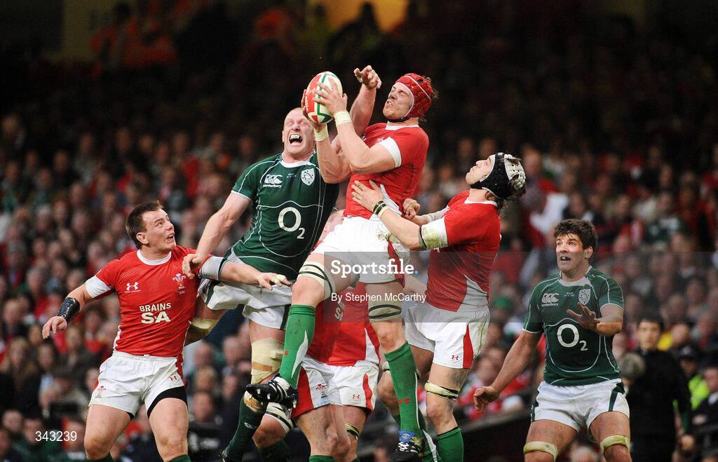 21 March 2009; Alun-Wyn Jones, Wales, collects the ball ahead of Paul O'Connell, Ireland. RBS Six Nations Championship, Wales v Ireland, Millennium Stadium, Cardiff, Wales. Picture credit: Stephen McCarthy / SPORTSFILE