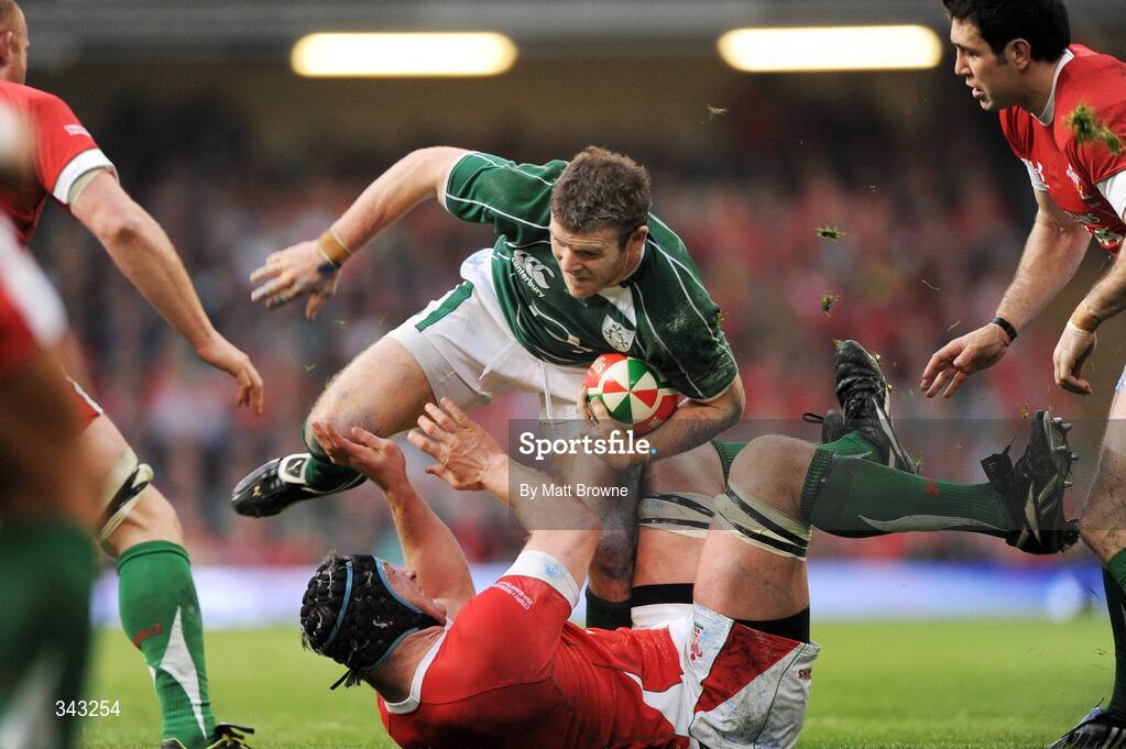 21 March 2009; Gordon D'Arcy, Ireland, is tackled by Ian Gough, Wales. RBS Six Nations Championship, Wales v Ireland, Millennium Stadium, Cardiff, Wales. Picture credit: Matt Browne / SPORTSFILE
