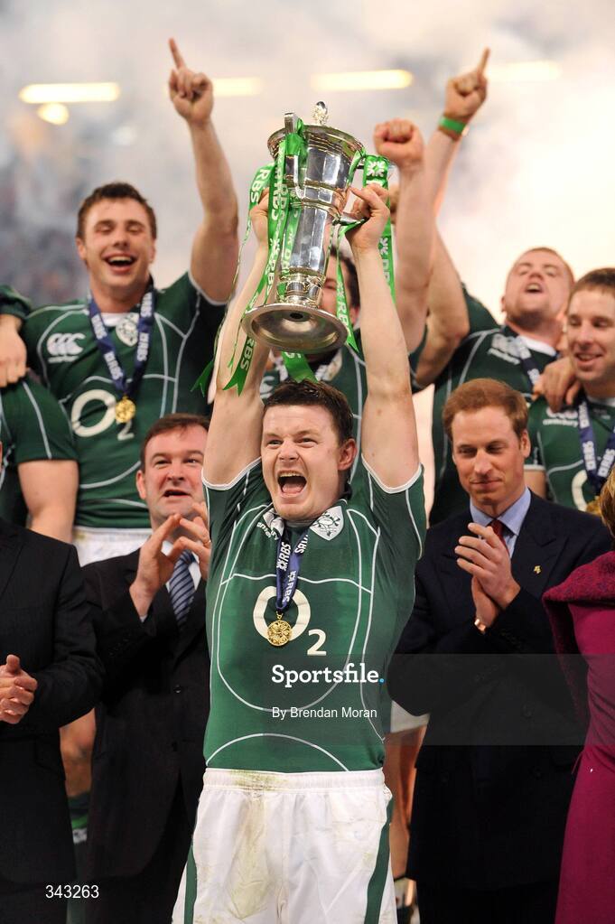 21 March 2009; Ireland captain Brian O'Driscoll lifts the RBS Six Nations trophy after the game. RBS Six Nations Championship, Wales v Ireland, Millennium Stadium, Cardiff, Wales. Picture credit: Brendan Moran / SPORTSFILE