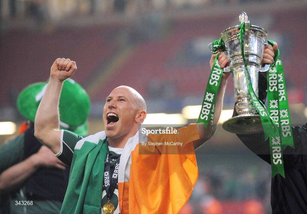 21 March 2009; Ireland's Peter Stringer celebrates with the RBS Six Nations Championship trophy. RBS Six Nations Championship, Wales v Ireland, Millennium Stadium, Cardiff, Wales. Picture credit: Stephen McCarthy / SPORTSFILE
