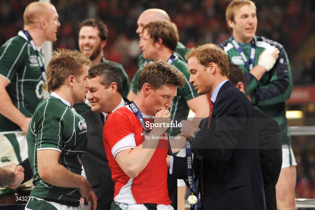 21 March 2009; Ireland's Ronan O'Gara kisses his medal. RBS Six Nations Championship, Wales v Ireland, Millennium Stadium, Cardiff, Wales. Picture credit: Brendan Moran / SPORTSFILE