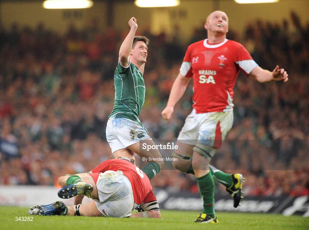 21 March 2009; Ronan O'Gara, Ireland, celebrates his winning drop goal against Wales. RBS Six Nations Championship, Wales v Ireland, Millennium Stadium, Cardiff, Wales. Picture credit: Brendan Moran / SPORTSFILE