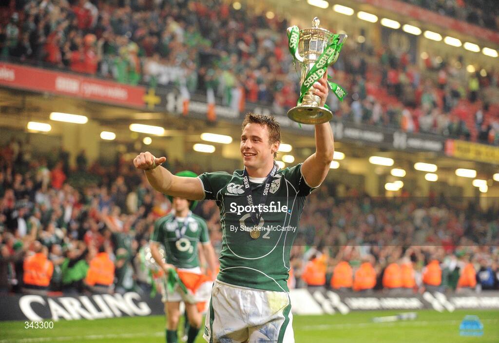 21 March 2009; Ireland's Tommy Bowe celebrates with the RBS Six Nations Championship trophy. RBS Six Nations Championship, Wales v Ireland, Millennium Stadium, Cardiff, Wales. Picture credit: Stephen McCarthy / SPORTSFILE