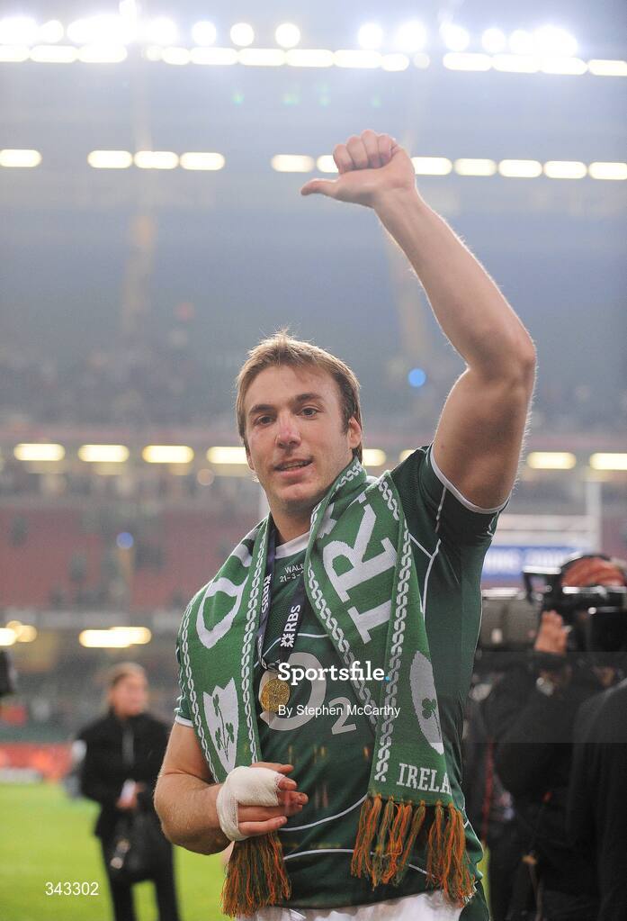 21 March 2009; Ireland's Stephen Ferris celebrates after the game. RBS Six Nations Championship, Wales v Ireland, Millennium Stadium, Cardiff, Wales. Picture credit: Stephen McCarthy / SPORTSFILE