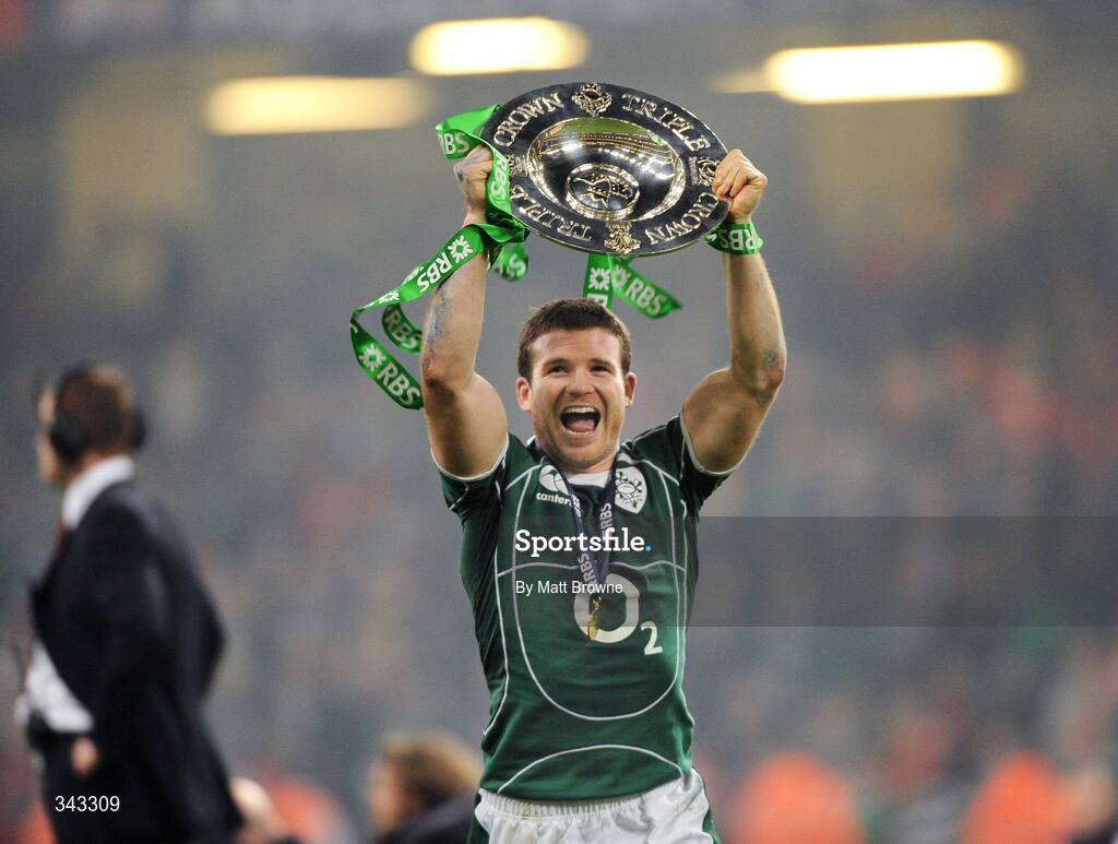 21 March 2009; Ireland's Gordon D'Arcy celebrates with the Triple Crown Trophy. RBS Six Nations Championship, Wales v Ireland, Millennium Stadium, Cardiff, Wales. Picture credit: Matt Browne / SPORTSFILE