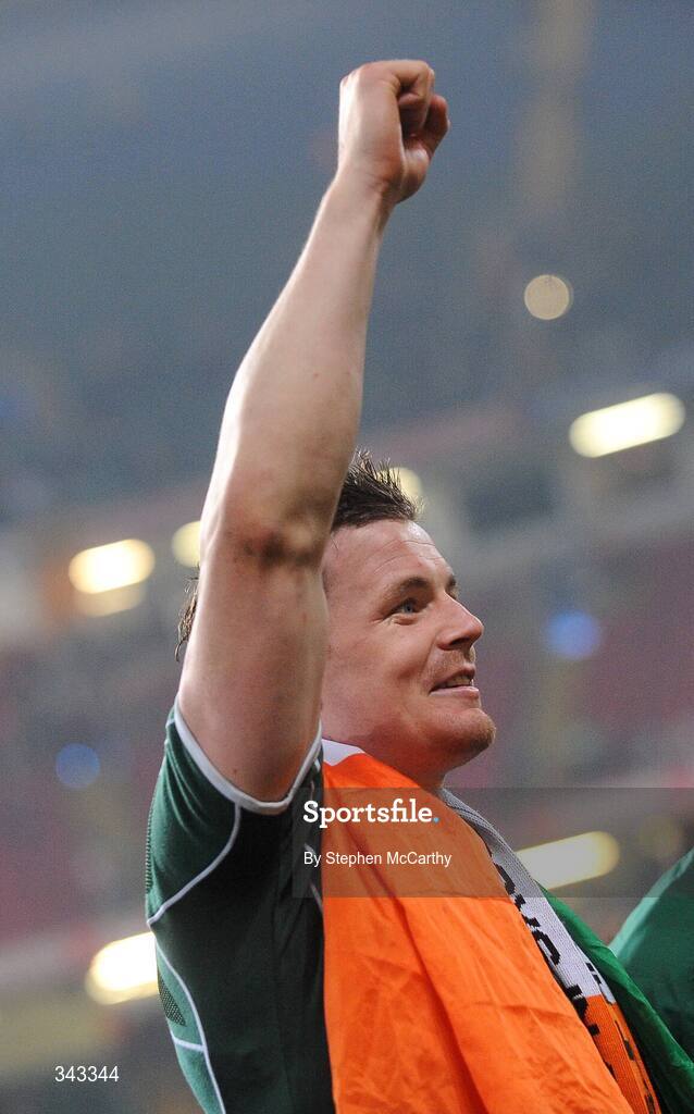 21 March 2009; Ireland captain Brian O'Driscoll celebrates after the match. RBS Six Nations Championship, Wales v Ireland, Millennium Stadium, Cardiff, Wales. Picture credit: Stephen McCarthy / SPORTSFILE