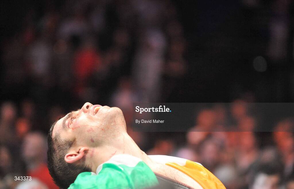 21 March 2009; Bernard Dunne celebrates after winning the WBA World Super Bantamweight title over Ricardo Cordoba. Hunky Dory World Title Fight Night, Bernard Dunne v Ricardo Cordoba, The O2, Dublin. Picture credit: David Maher / SPORTSFILE
