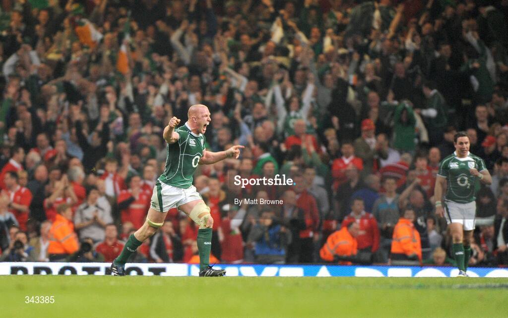 21 March 2009; Ireland's Paul O'Connell celebrates at the final whistle. RBS Six Nations Championship, Wales v Ireland, Millennium Stadium, Cardiff, Wales. Picture credit: Matt Browne / SPORTSFILE