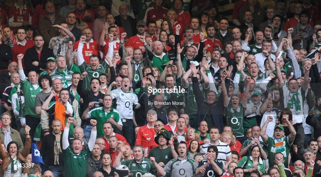21 March 2009; Ireland fans celebrate. RBS Six Nations Championship, Wales v Ireland, Millennium Stadium, Cardiff, Wales. Picture credit: Brendan Moran / SPORTSFILE