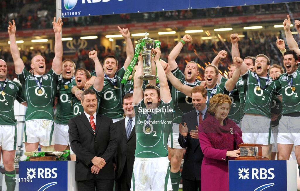 21 March 2009; Ireland captain Brian O'Driscoll celebrates with team-mates after lifting the RBS Six Nations trophy. RBS Six Nations Championship, Wales v Ireland, Millennium Stadium, Cardiff, Wales. Picture credit: Brendan Moran / SPORTSFILE