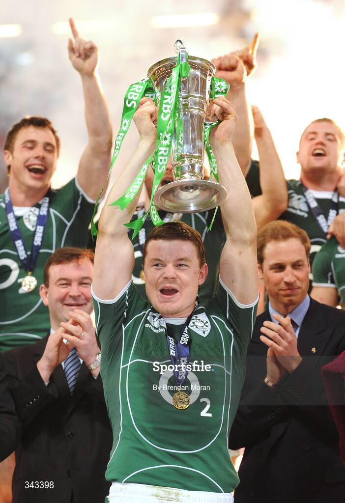 21 March 2009; Ireland captain Brian O'Driscoll lifts the RBS Six Nations trophy after the game. RBS Six Nations Championship, Wales v Ireland, Millennium Stadium, Cardiff, Wales. Picture credit: Brendan Moran / SPORTSFILE