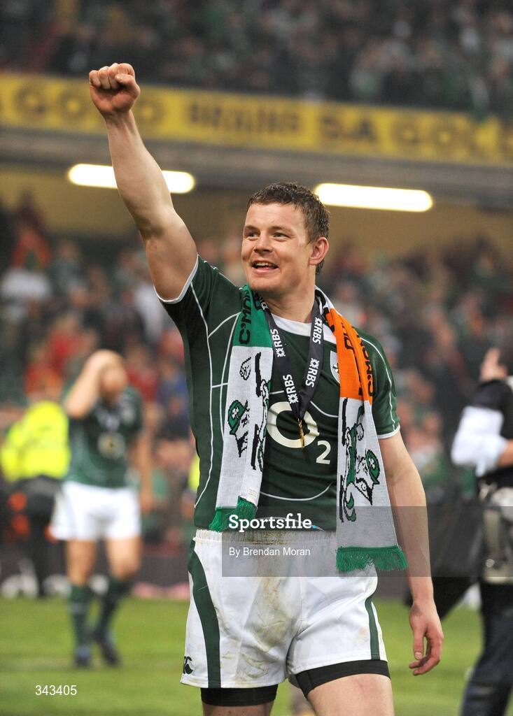 21 March 2009; Ireland captain Brian O'Driscoll celebrates after the game. RBS Six Nations Championship, Wales v Ireland, Millennium Stadium, Cardiff, Wales. Picture credit: Brendan Moran / SPORTSFILE