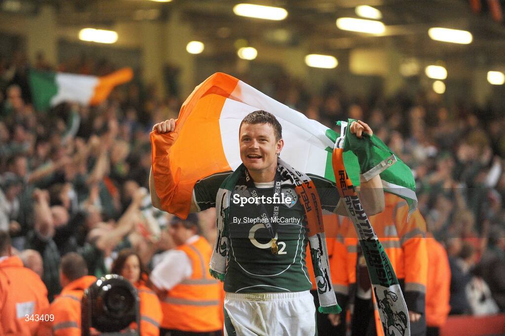 21 March 2009; Ireland captain Brian O'Driscoll celebrates after the match. RBS Six Nations Championship, Wales v Ireland, Millennium Stadium, Cardiff, Wales. Picture credit: Stephen McCarthy / SPORTSFILE