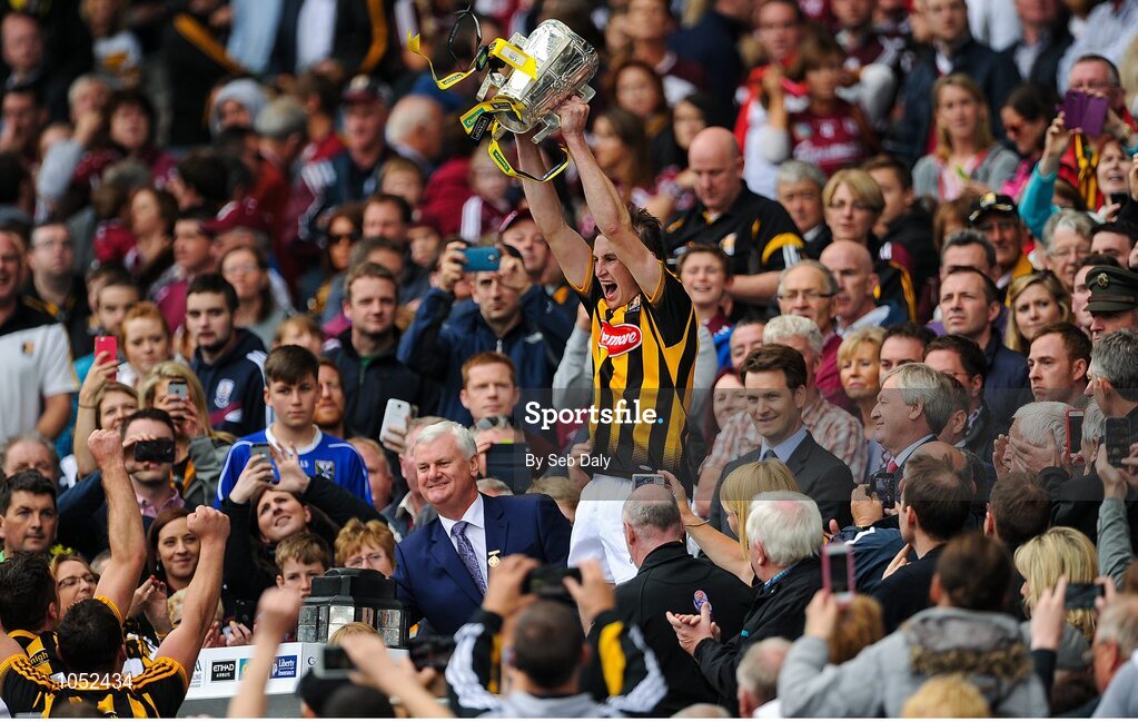 6 September 2015; Joey Holden, Kilkenny, lifts the cup after his team's victory over Galway. GAA Hurling All-Ireland Senior Championship Final, Kilkenny v Galway, Croke Park, Dublin. Picture credit: Seb Daly / SPORTSFILE