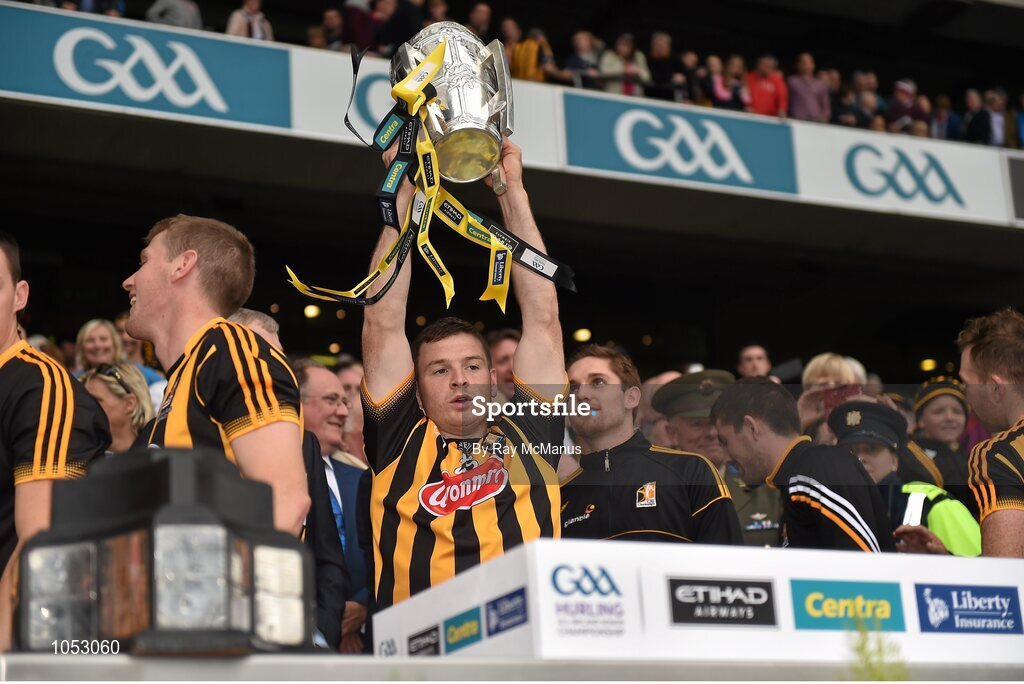 6 September 2015; Jonjo Farrell, Kilkenny, lifts the Liam MacCarthy cup. GAA Hurling All-Ireland Senior Championship Final, Kilkenny v Galway, Croke Park, Dublin. Picture credit: Ray McManus / SPORTSFILE