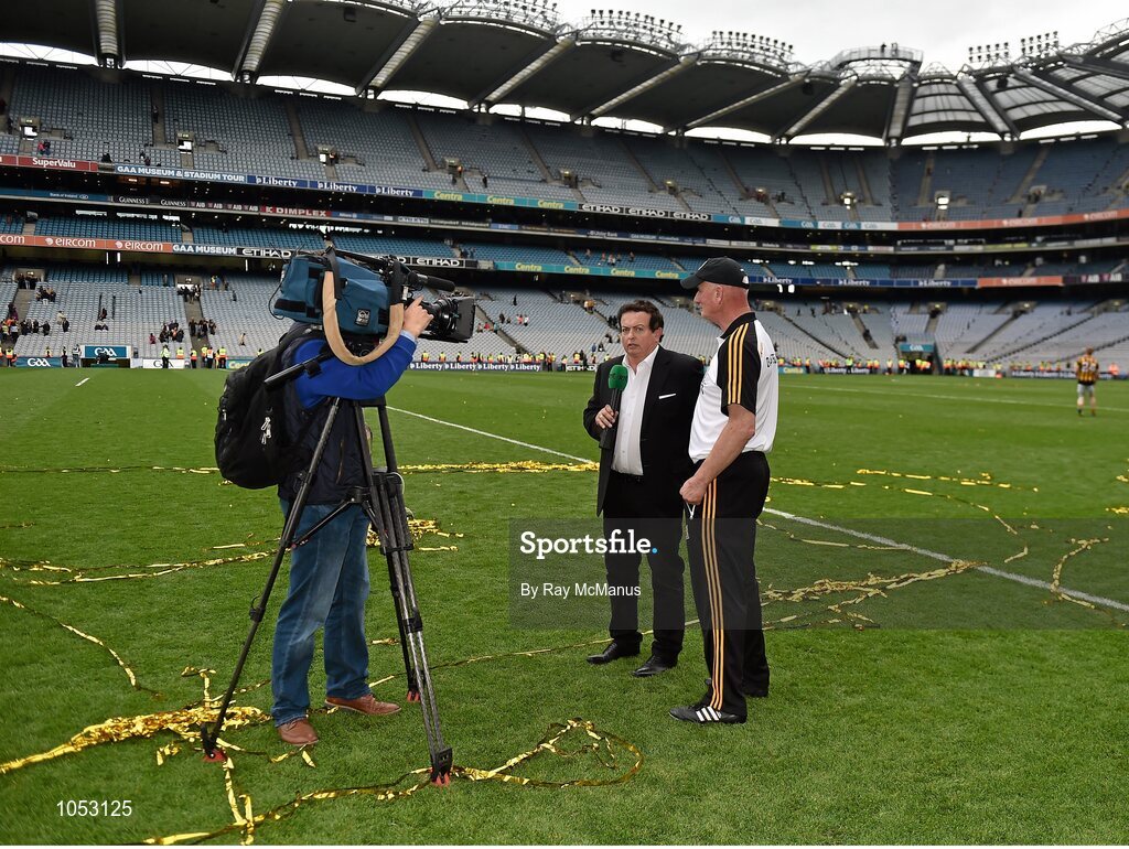 6 September 2015; Kilkenny manager Brian Cody is interviewed by Marty Morrissey after the game. GAA Hurling All-Ireland Senior Championship Final, Kilkenny v Galway, Croke Park, Dublin. Picture credit: Ray McManus / SPORTSFILE