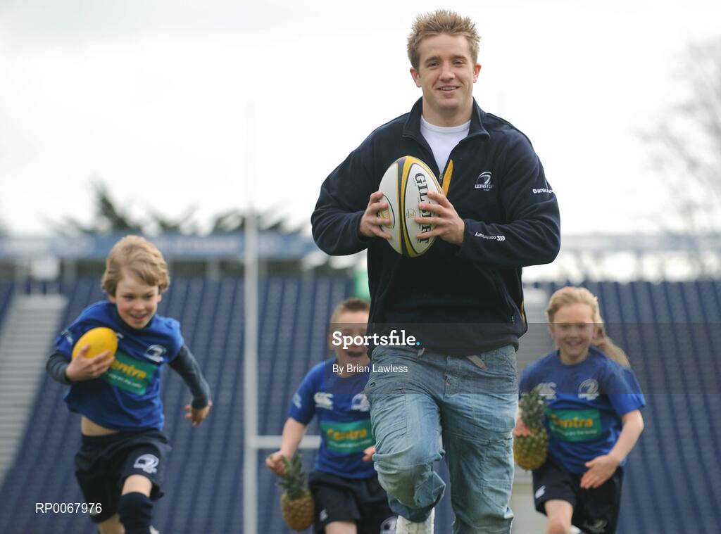 25 March 2009; As Rugby fever grips the nation in the aftermath of Ireland's historic RBS Six Nations Grand Slam, one of its heroes, Luke Fitzgerald took time from his well-earned break to launch the Centra Rugby Summer Camps which take place this summer. Grand Slam winner Luke lined out to give a sneak preview of some tips that can be learned at the camps this summer, including how to eat well and ensure they fuel their bodies with the right foods. Camps will take place in a range of venues throughout Leinster, Munster and Connacht in June, July and August, giving budding rugby stars a week long, action-packed and fun rugby experience. At the launch is Ireland's Luke Fitzgerald with young rugby fans, from left, Sean Og Barnes, age 9, Sam Kelly, age 7, and Victoria Nolan, age 9. RDS, Dublin. Picture credit: Brian Lawless / SPORTSFILE