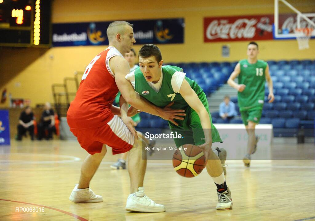 25 March 2009; Martin McDonald, St. Patricks College, in action against John Lenihan, Colaiste an Spioraid Naoimh. St. Patricks College Ballymena, Co. Antrim v Colaiste an Spioraid Naoimh, Bishopstown, Cork - U19B Boys - Schools League Finals, National Basketball Arena, Tallaght, Dublin. Picture credit: Stephen McCarthy / SPORTSFILE