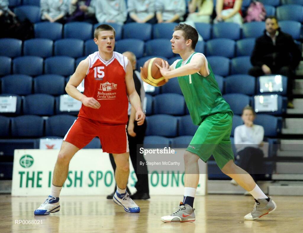25 March 2009; Martin McDonald, St. Patricks College, in action against Brendan Kiely, Colaiste an Spioraid Naoimh. St. Patricks College Ballymena, Co. Antrim v Colaiste an Spioraid Naoimh, Bishopstown, Cork - U19B Boys - Schools League Finals, National Basketball Arena, Tallaght, Dublin. Picture credit: Stephen McCarthy / SPORTSFILE