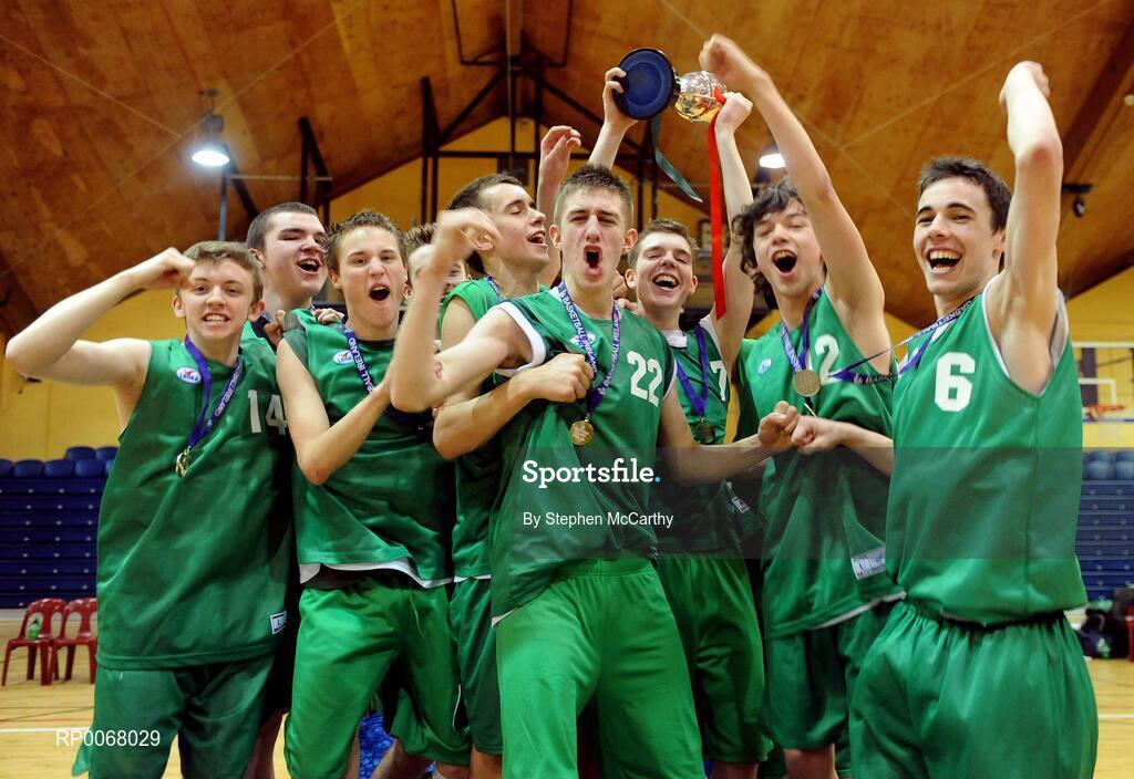 25 March 2009; The St. Patricks College players celebrate with the cup. St. Patricks College Ballymena, Co. Antrim v Colaiste an Spioraid Naoimh, Bishopstown, Cork - U19B Boys - Schools League Finals, National Basketball Arena, Tallaght, Dublin. Picture credit: Stephen McCarthy / SPORTSFILE