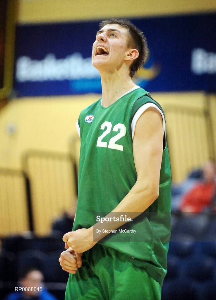 25 March 2009; William Erwin, St. Patricks College, celebrates at the final whistle. St. Patricks College Ballymena, Co. Antrim v Colaiste an Spioraid Naoimh, Bishopstown, Cork - U19B Boys - Schools Leagues Finals, National Basketball Arena, Tallaght, Dublin. Picture credit: Stephen McCarthy / SPORTSFILE