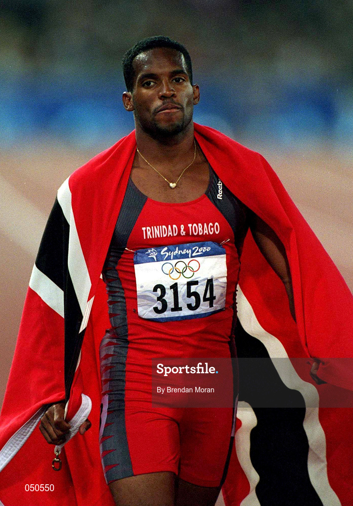 23 September 2000; Olympic Silver Medallist Ado Boldon after Men's 100m final, Stadium Australia, Sydney Olympic Park, Homebush Bay, Sydney, Australia. Photo by Brendan Moran/Sportsfile