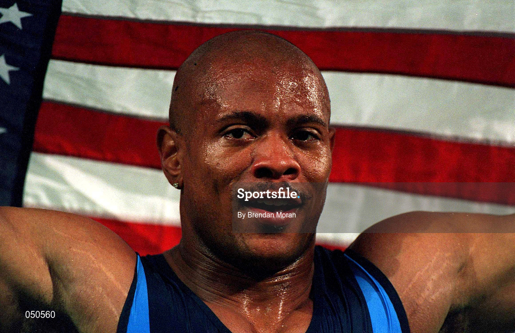 23 September 2000; Olympic Gold Medallist Maurice Greene after winning the Men's 100m final, Stadium Australia, Sydney Olympic Park, Homebush Bay, Sydney, Australia. Photo by Brendan Moran/Sportsfile