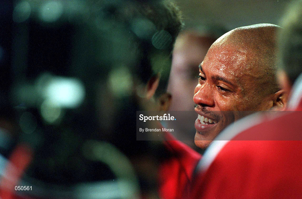 23 September 2000; Olympic Gold Medallist Maurice Greene after winning the Men's 100m final during the Sydney Olympics at Sydney Olympic Park in Sydney, Australia. Photo by Brendan Moran/Sportsfile