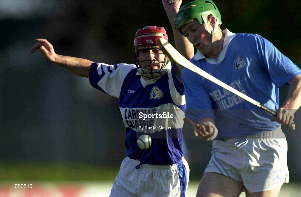 26 November 2000; Eddie O'Dwyer of Graigue Ballycallan is blocked by Fionan O'Sullivan of Castletown during the AIB Leinster Senior Hurling Championship Final between Graigue Ballycallan and University College Dublin at Nowlan Park in Kilkenny. Photo by Ray McManus/Sportsfile