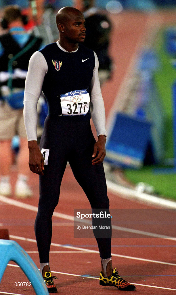 23 September 2000; Alvin Harrison, USA, mens 400m during the Women's 5000m heat at Stadium Australia, Sydney Olympic Park, Homebush Bay, Sydney, Australia. Photo by Brendan Moran/Sportsfile
