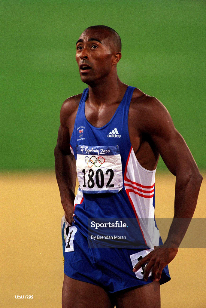 25 September 2000; Colin Jackson of Great Britain ahead of the mens 110m hurdles during the Sydney Olympics at Sydney Olympic Park in Sydney, Australia. Photo by Brendan Moran/Sportsfile