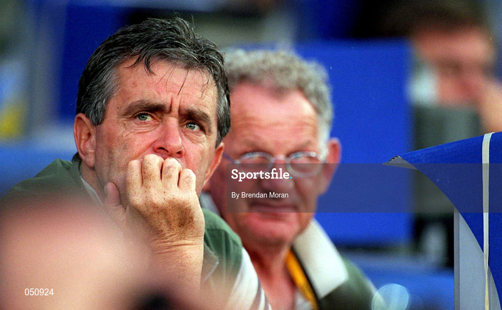 23 September 2000; Patsy McGonigle,left, manager and Sean Naughton, coach, of the Irish Athletics team. Stadium Australia, Sydney Olympic Park, Homebush Bay, Sydney, Australia. Photo by Brendan Moran/Sportsfile