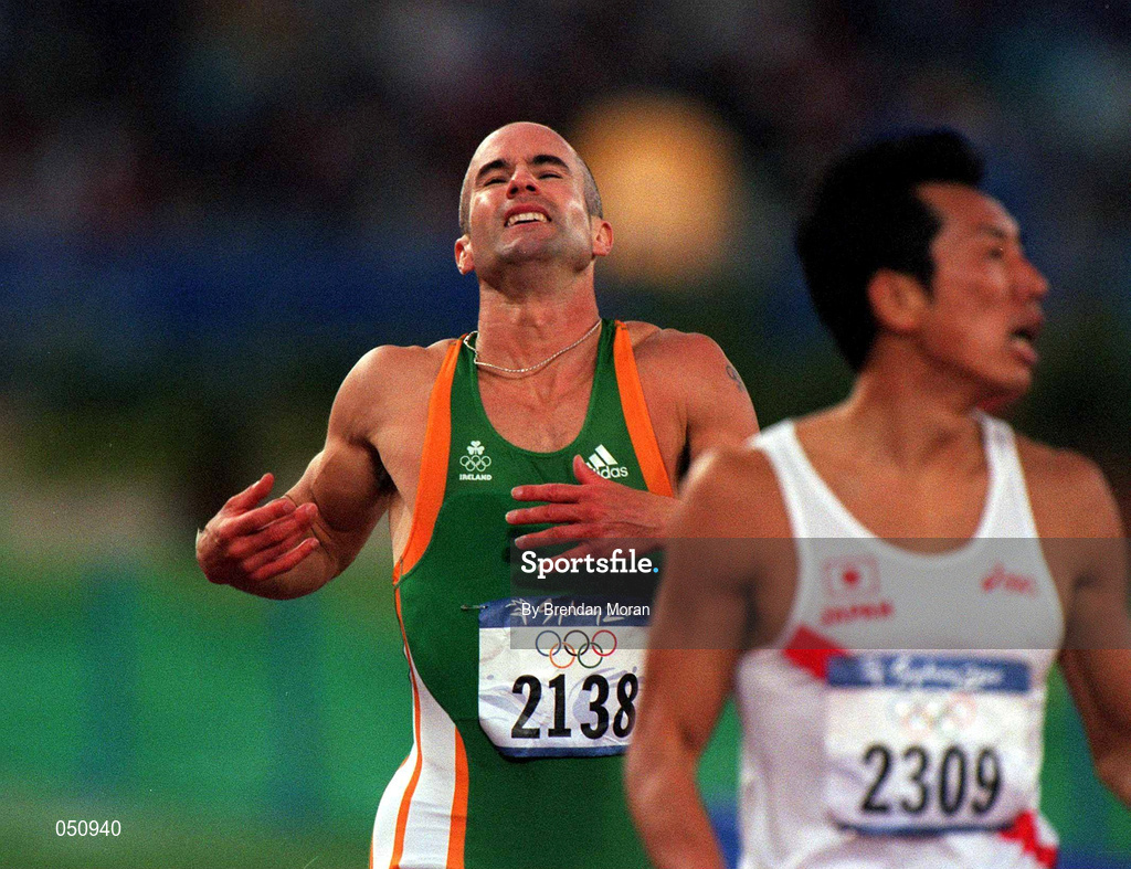 25 September 2000; Tom McGurk of Ireland after finishing the mens 400m hurdles during the Sydney Olympics at Sydney Olympic Park in Sydney, Australia. Photo by Brendan Moran/Sportsfile