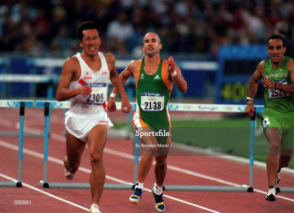 25 September 2000; Tom McGurk of Ireland competing in the mens 400m hurdles during the Sydney Olympics at Sydney Olympic Park in Sydney, Australia. Photo by Brendan Moran/Sportsfile