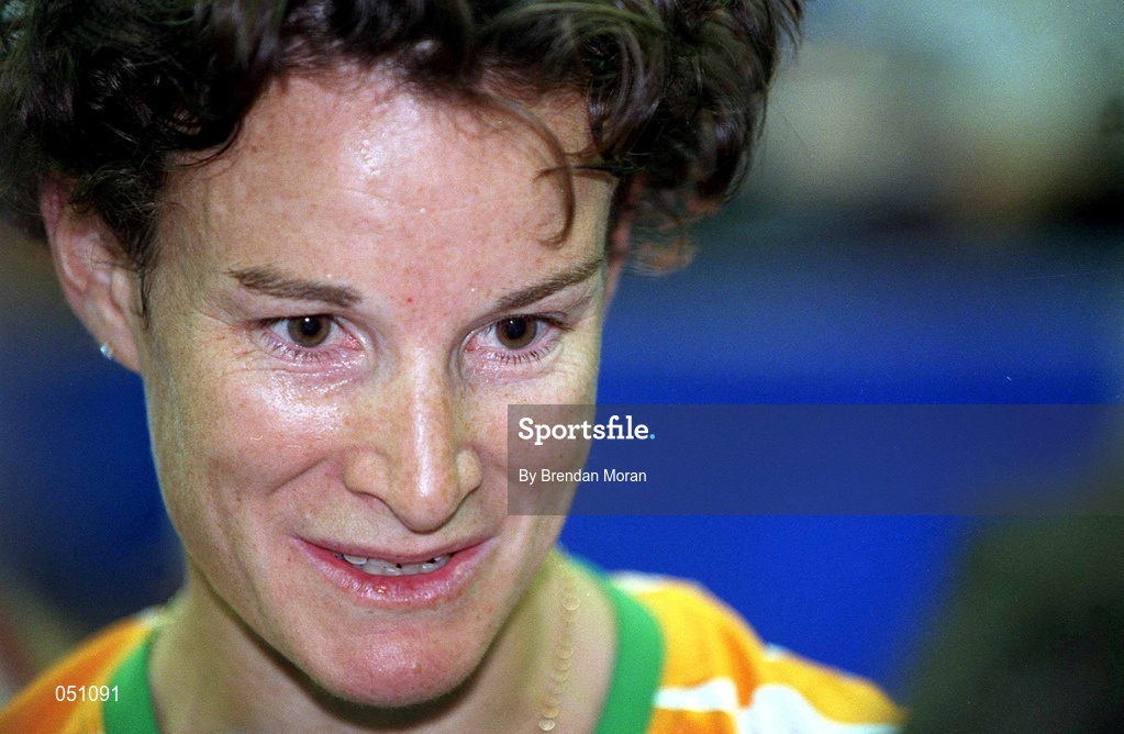 25 September 2000; A delighted Sonia O'Sullivan of Ireland speaks to the media following winning silver in the womens 10,000 final during the Sydney Olympics at Sydney Olympic Park in Sydney, Australia. Photo by Brendan Moran/Sportsfile
