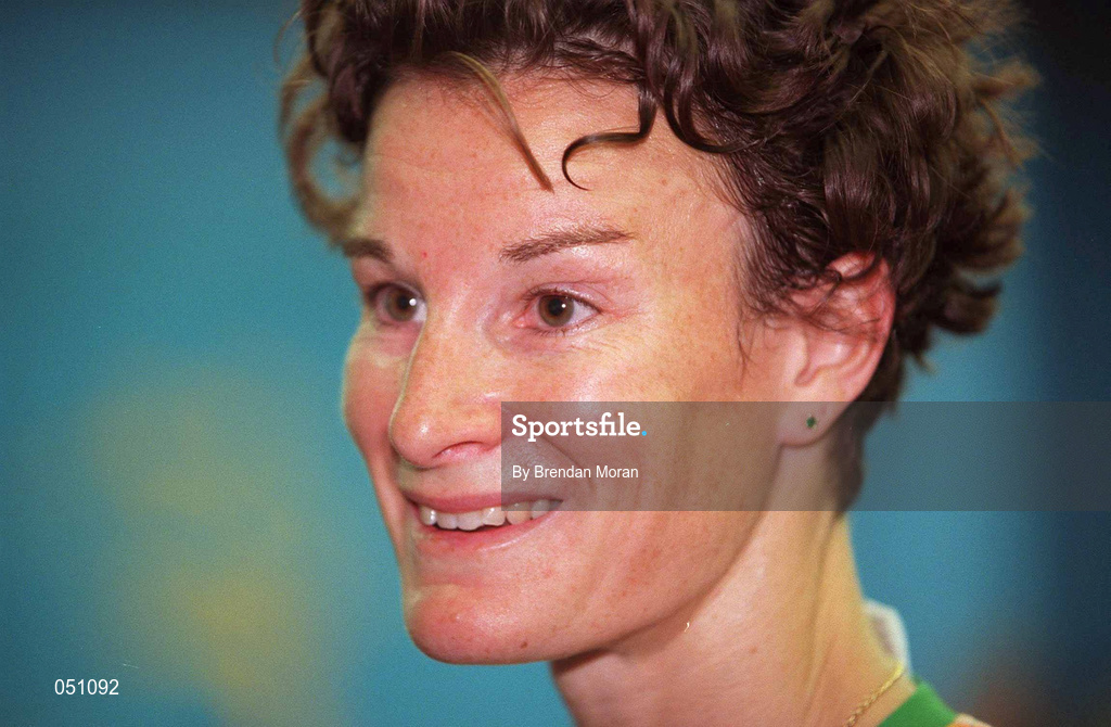 25 September 2000; A delighted Sonia O'Sullivan of Ireland speaks to the media following winning silver in the womens 10,000 final during the Sydney Olympics at Sydney Olympic Park in Sydney, Australia. Photo by Brendan Moran/Sportsfile