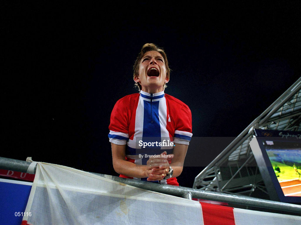 23 September 2000; A Norwegian supporter during the Sydney Olympics at Sydney Olympic Park in Sydney, Australia. Photo by Brendan Moran/Sportsfile