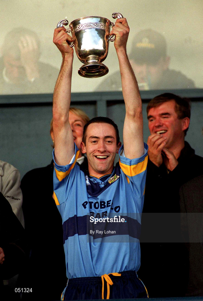 8 October 2000; UCD team captain Brian Walton celebrates with the cup following the Dublin Senior Hurling A Championship Final match between University College Dublin and St Vincents at Parnell Park in Dublin. Photo by Ray Lohan/Sportsfile