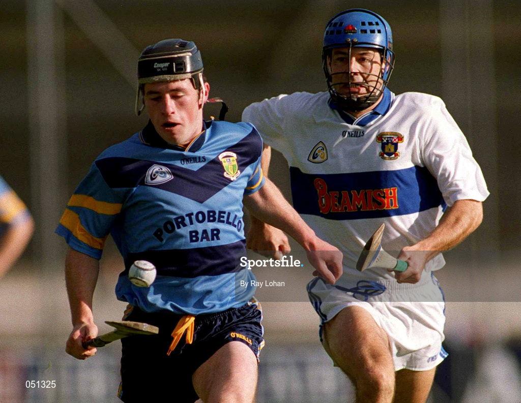 8 October 2000; Pat Fitzgerald of UCD in action against Paddy Roberts of St Vincents during the Dublin Senior Hurling A Championship Final match between University College Dublin and St Vincents at Parnell Park in Dublin. Photo by Ray Lohan/Sportsfile